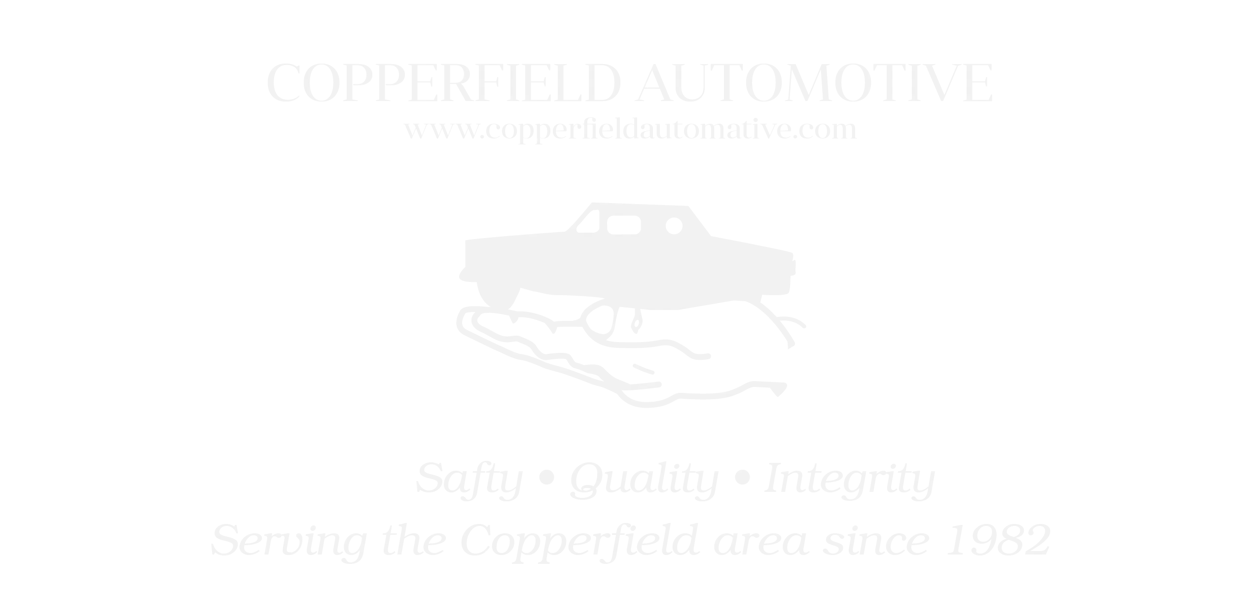 Copperfield Automotive logo with motto and establishment year.