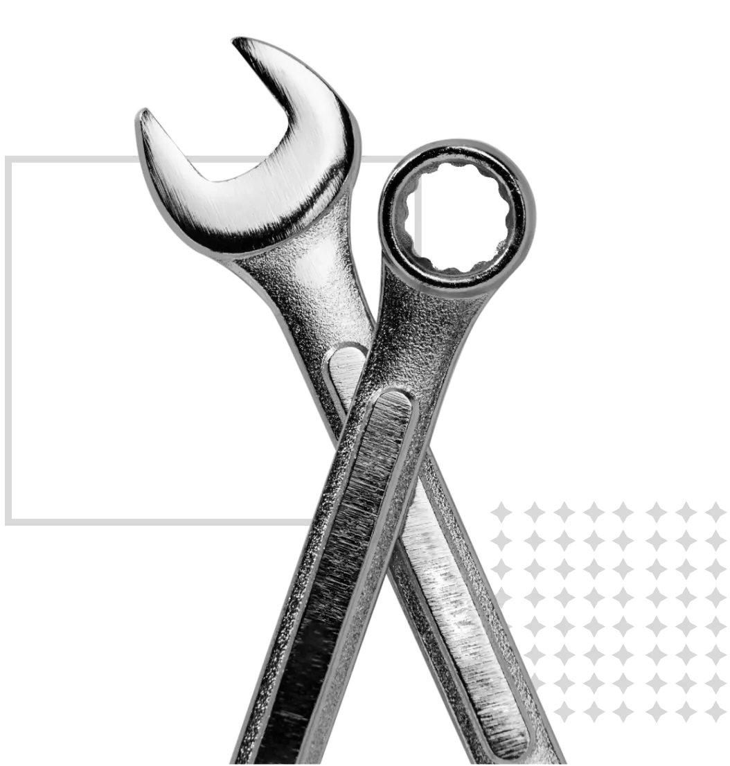 Wrench and spanner crossed on transparent background.